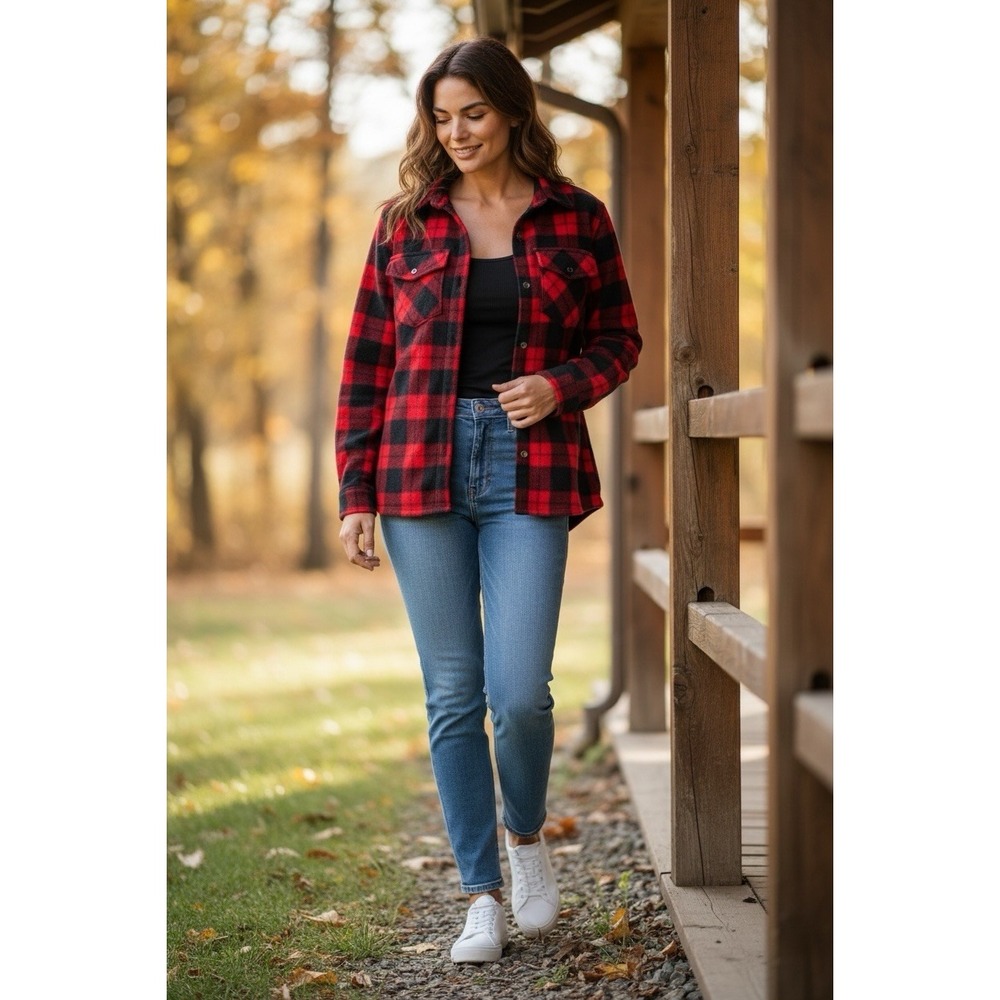 Stillwater Supply Co Flannel Long Sleeve Shirt Red Black Plaid, Women's Size Med
